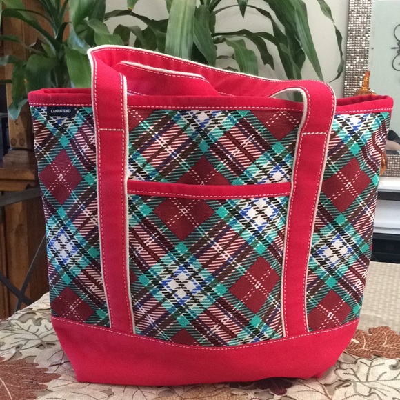 Lands' End Handbags - Lands’ end plaid large organizing tote purse bag